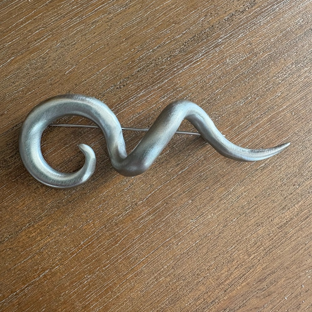 Brushed metal silver tone brooch - unique shape